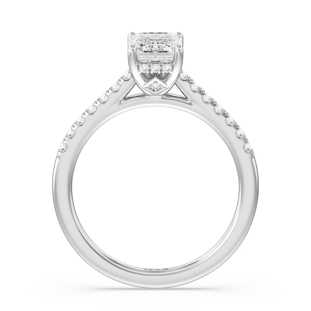 Emerald Cut Cathedral Diamond Pave Hidden Halo Engagement Ring with Lab Grown Diamond in 14KT Platinum view 2
