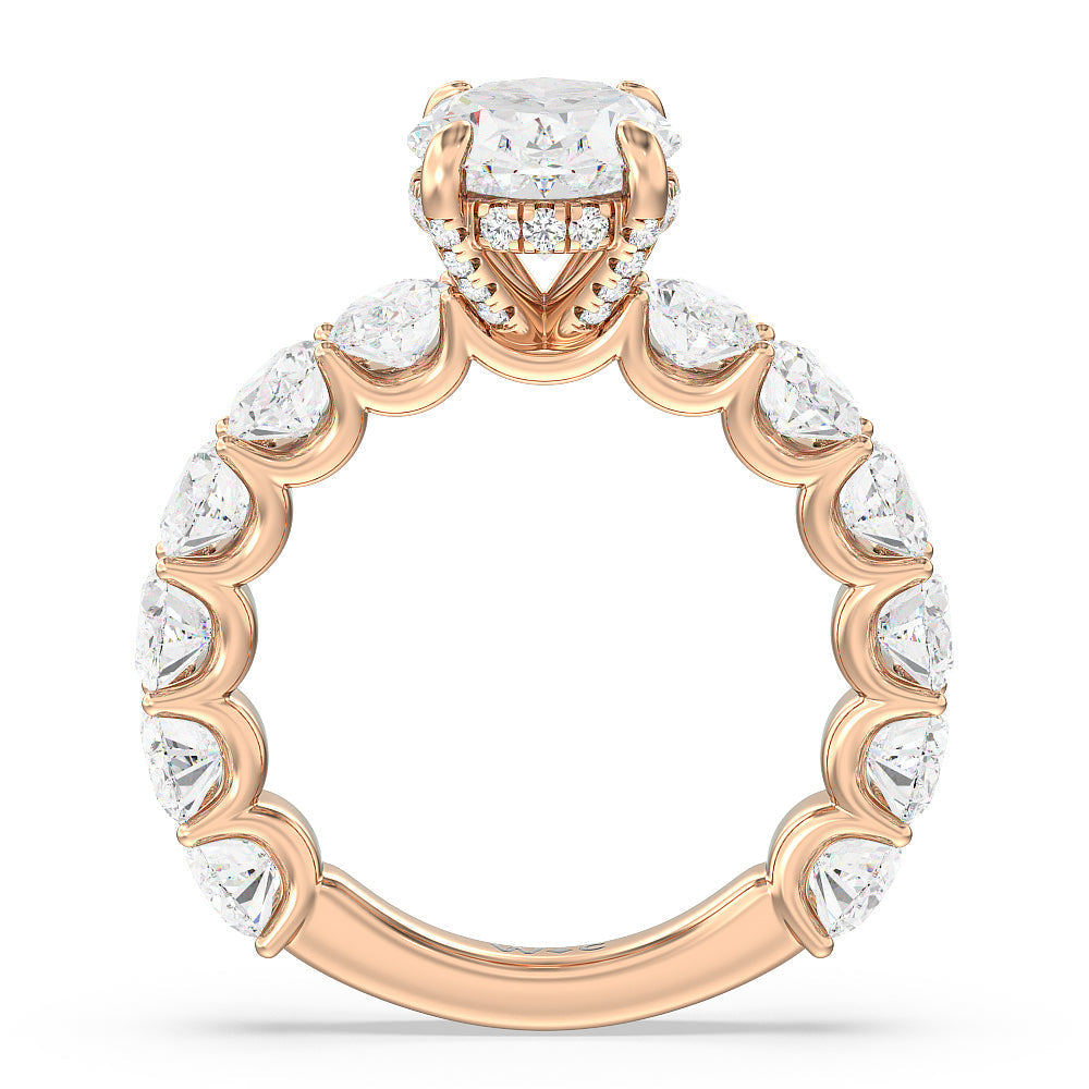 U-Prong Oval Side Studded Engagement Ring with Oval Cut Diamond in 14KT Rose Gold view 2
