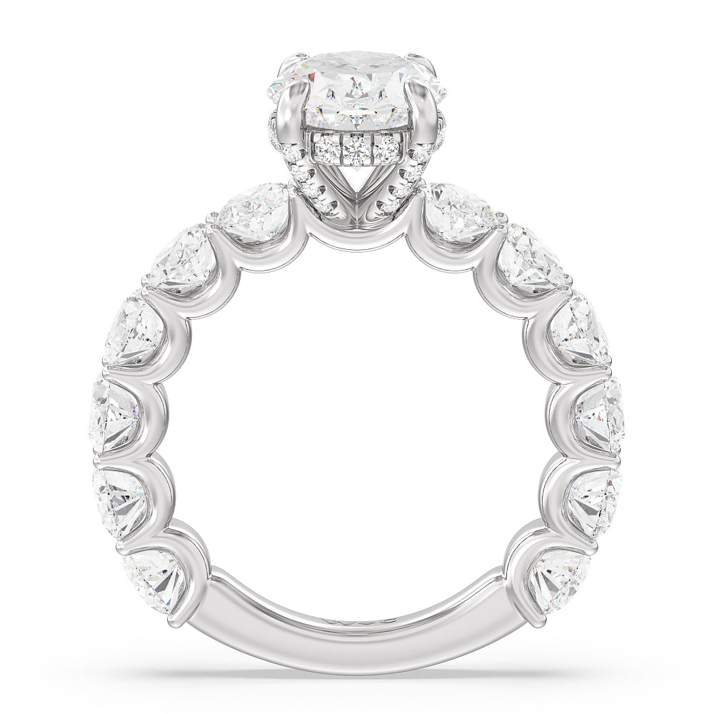 U-Prong Oval Side Studded Engagement Ring with Oval Cut Diamond in 14KT Platinum view 2
