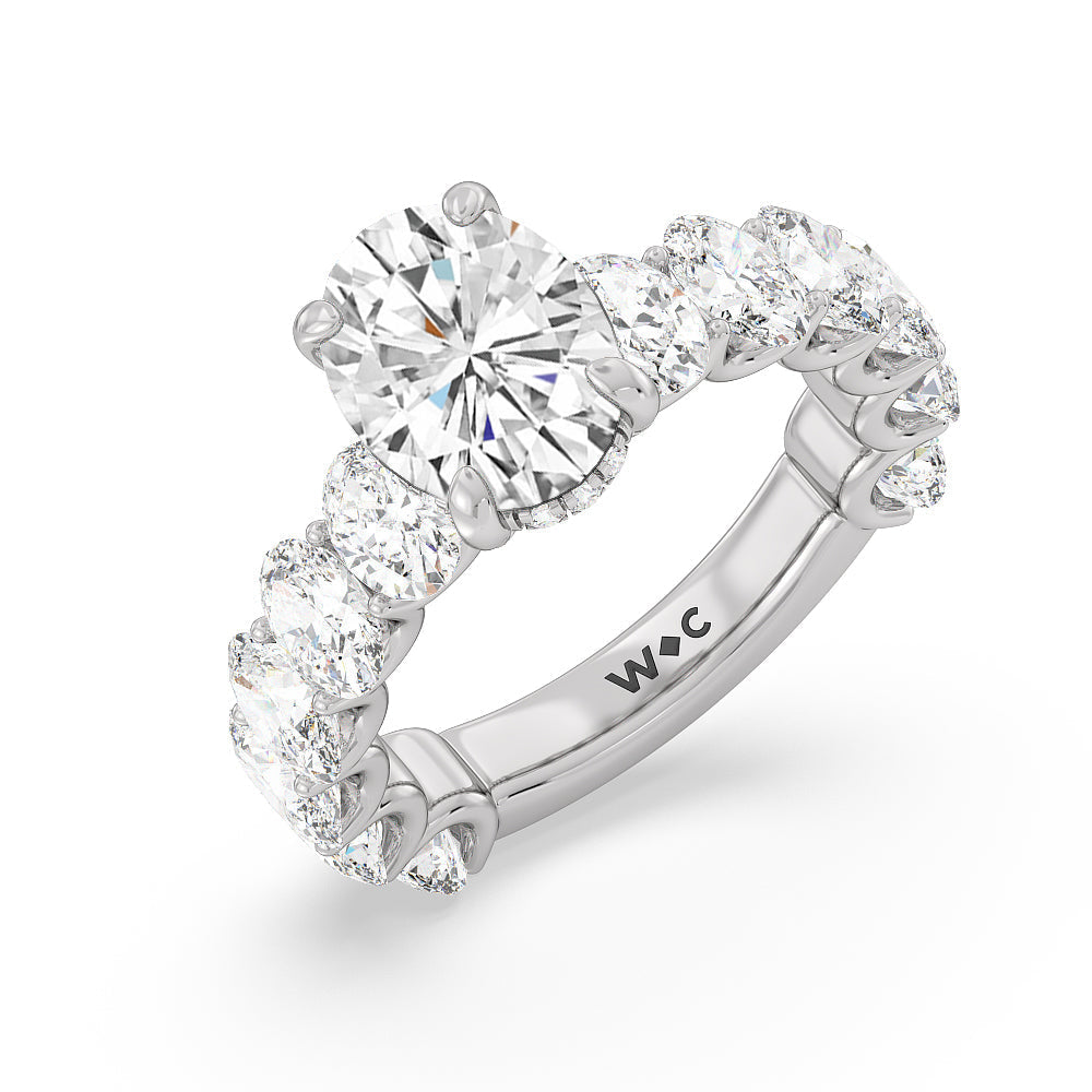 U-Prong Oval Side Studded Engagement Ring with Oval Cut Diamond in 14KT Platinum view 3
