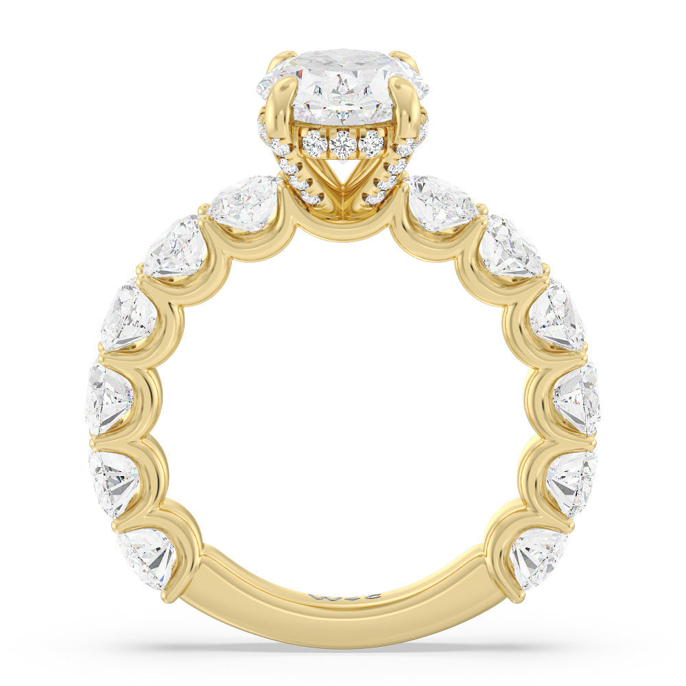 U-Prong Oval Side Studded Engagement Ring with Oval Cut Diamond in 14KT Yellow Gold view 2
