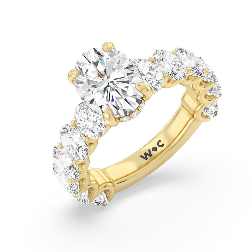 U-Prong Oval Side Studded Engagement Ring with Oval Cut Diamond in 14KT Yellow Gold view 3

