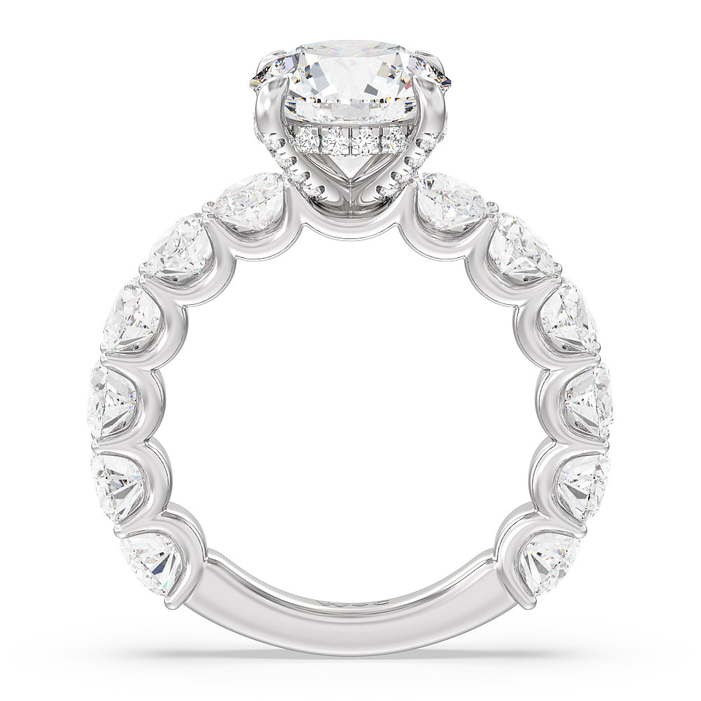 U-Prong Oval Side Studded Engagement Ring with Round Cut Diamond in 14KT Platinum view 2
