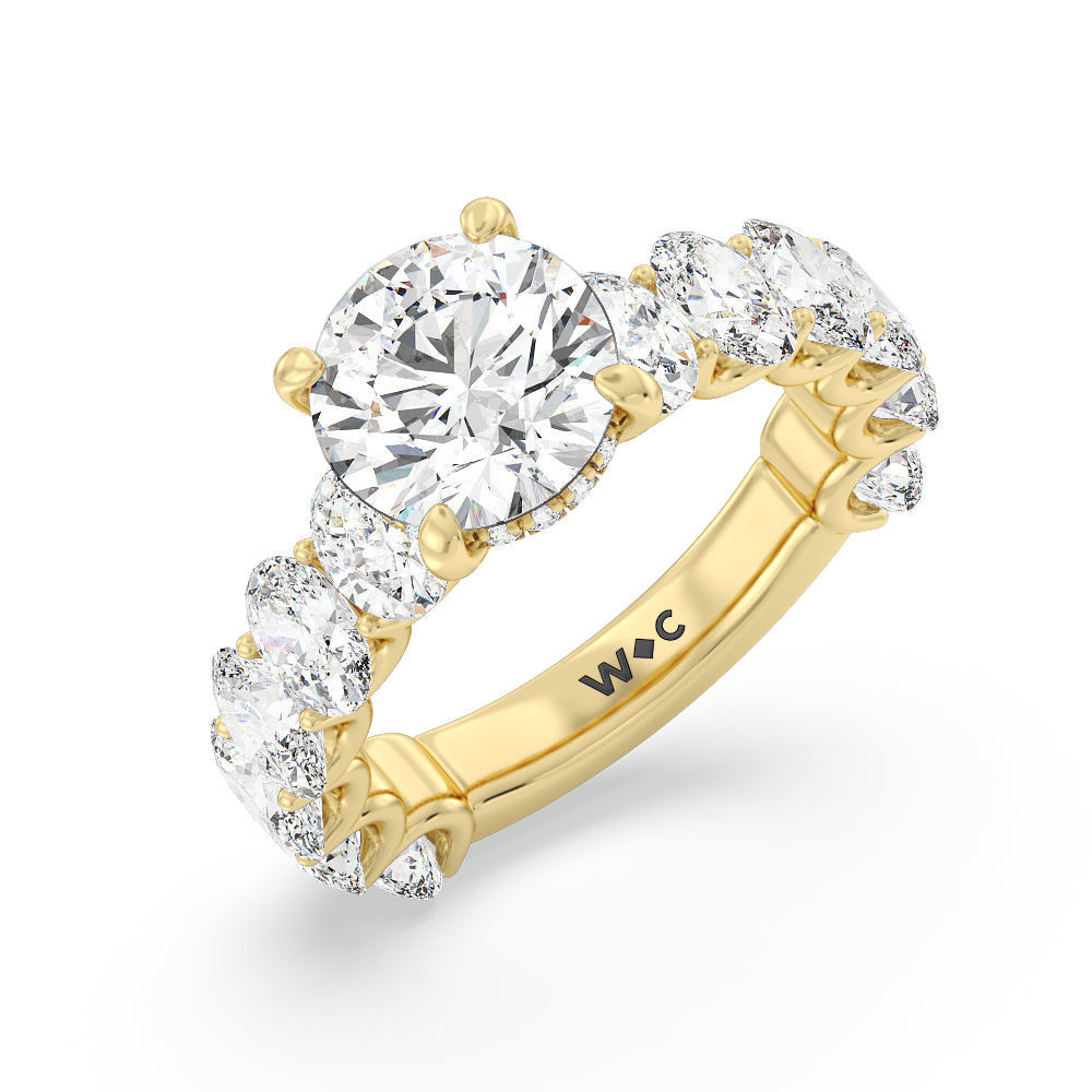 U-Prong Oval Side Studded Engagement Ring with Round Cut Diamond in 14KT Yellow Gold view 3
