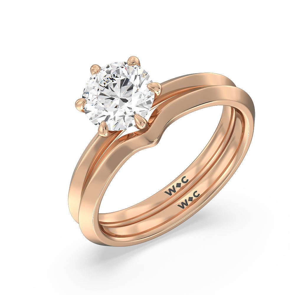 Six Prong Knife Edge Wedding Band with 18KT Rose Gold Cut Diamond in 14KT Rose Gold view 3
