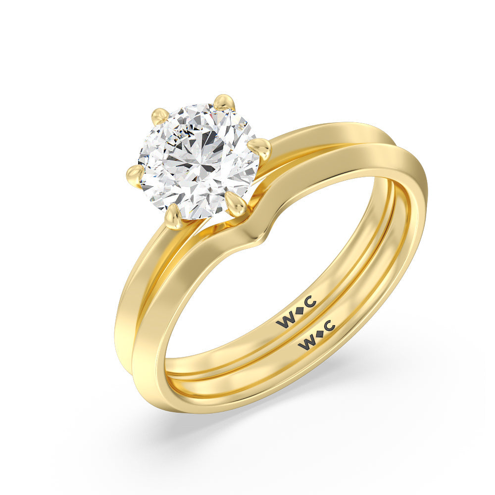 Six Prong Knife Edge Wedding Band with 18KT Yellow Gold Cut Diamond in 14KT Yellow Gold view 3
