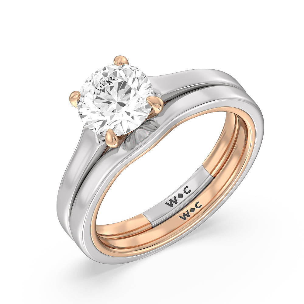 4 Prong Two-Tone Solitaire Wedding Band with 18KT White & Rose Gold Cut Diamond in 14KT White & Rose Gold view 3
