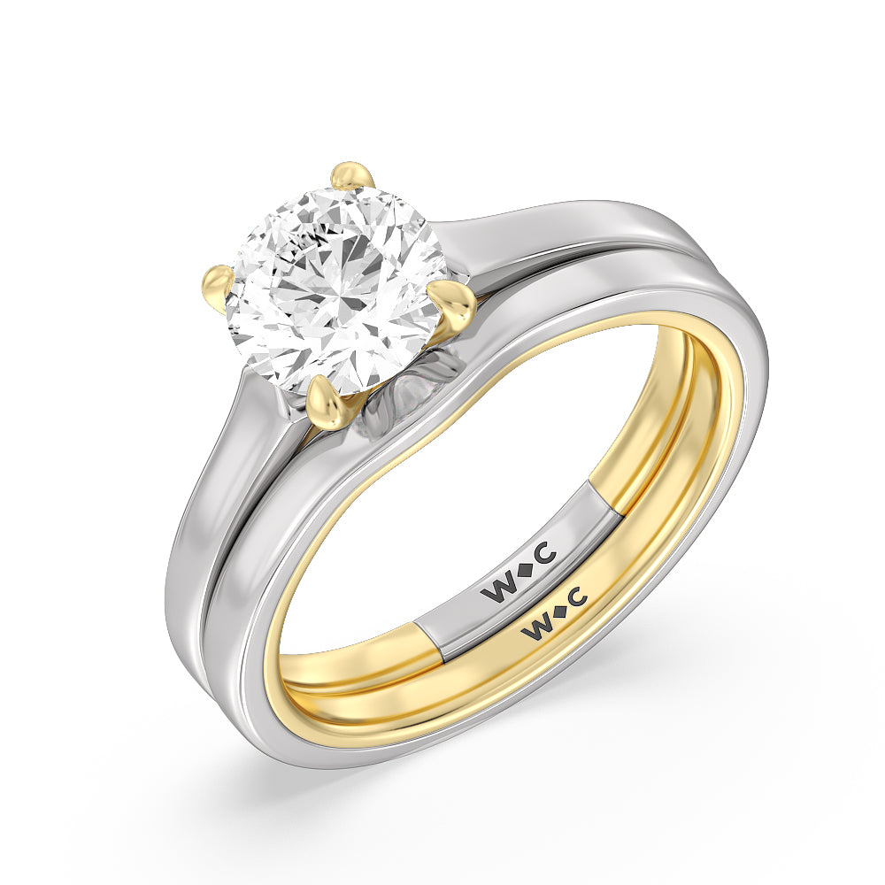 4 Prong Two-Tone Solitaire Wedding Band with 18KT White & Yellow Gold Cut Diamond in 14KT White & Yellow Gold view 3
