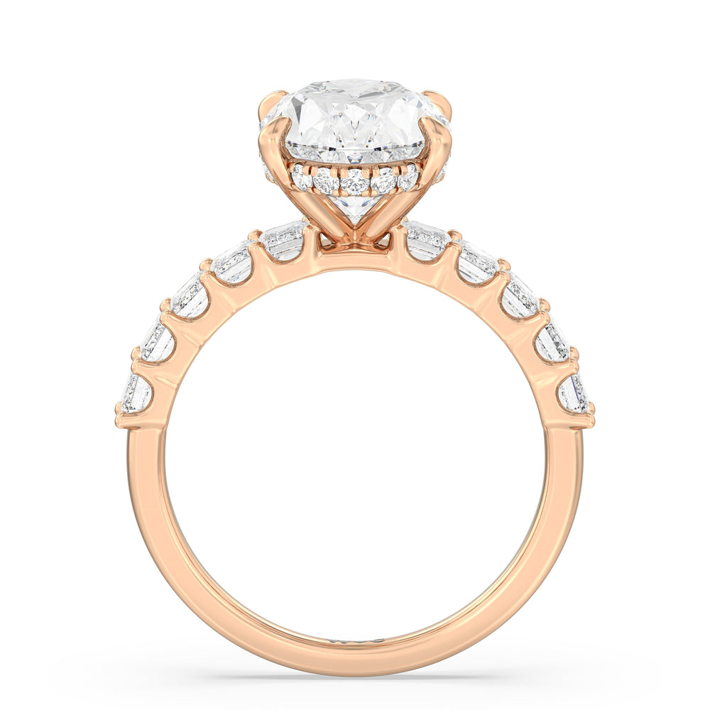 Oval Cut Hidden Halo Emerald Side Stones Engagement Ring with Lab Grown Diamond in 14KT Rose Gold view 2
