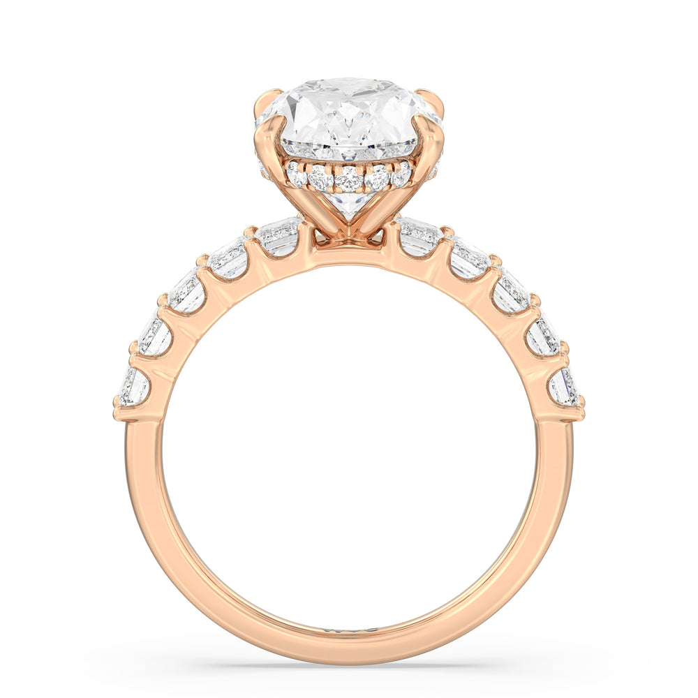 Hidden Halo Emerald Side Stones Engagement Ring with Round Cut Diamond in 14KT Rose Gold view 4
