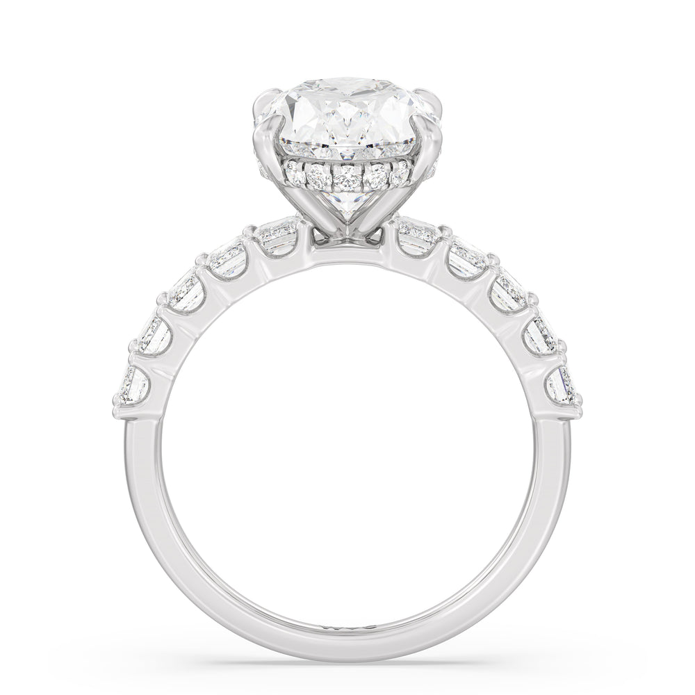 Oval Cut Hidden Halo Emerald Side Stones Engagement Ring with Lab Grown Diamond in 14KT Platinum view 2
