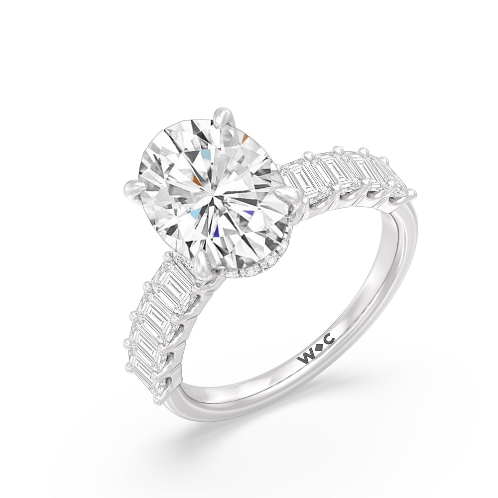 Oval Cut Hidden Halo Emerald Side Stones Engagement Ring with Lab Grown Diamond in 14KT Platinum view 3
