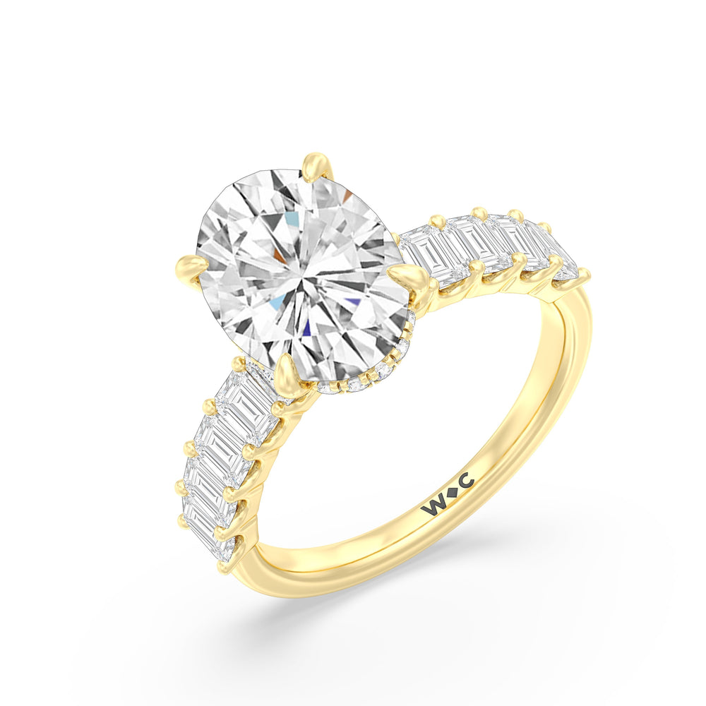 Oval Cut Hidden Halo Emerald Side Stones Engagement Ring with Lab Grown Diamond in 14KT Yellow Gold view 3
