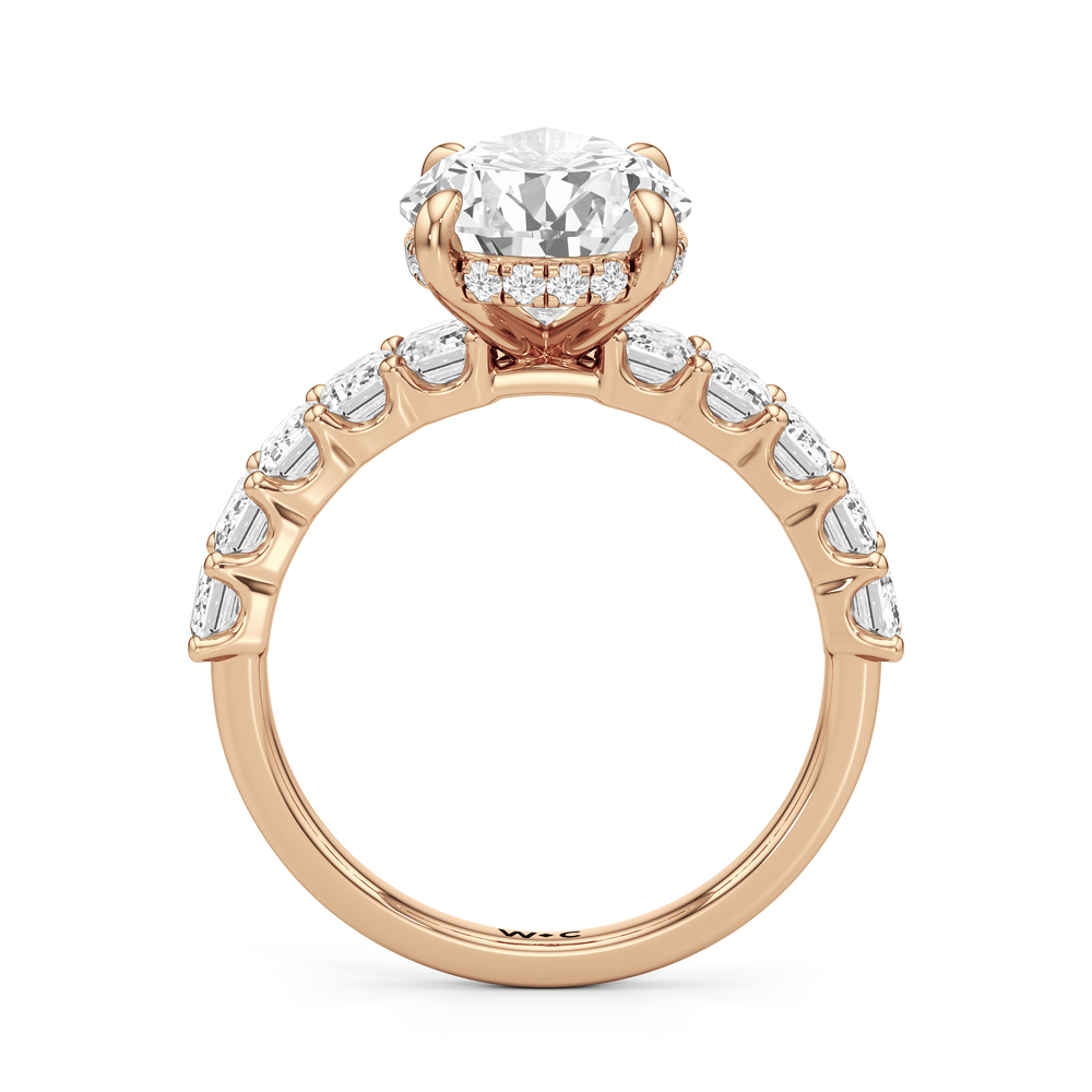Hidden Halo Emerald Side Stones Engagement Ring with Pear Cut Diamond in 14KT Rose Gold view 4
