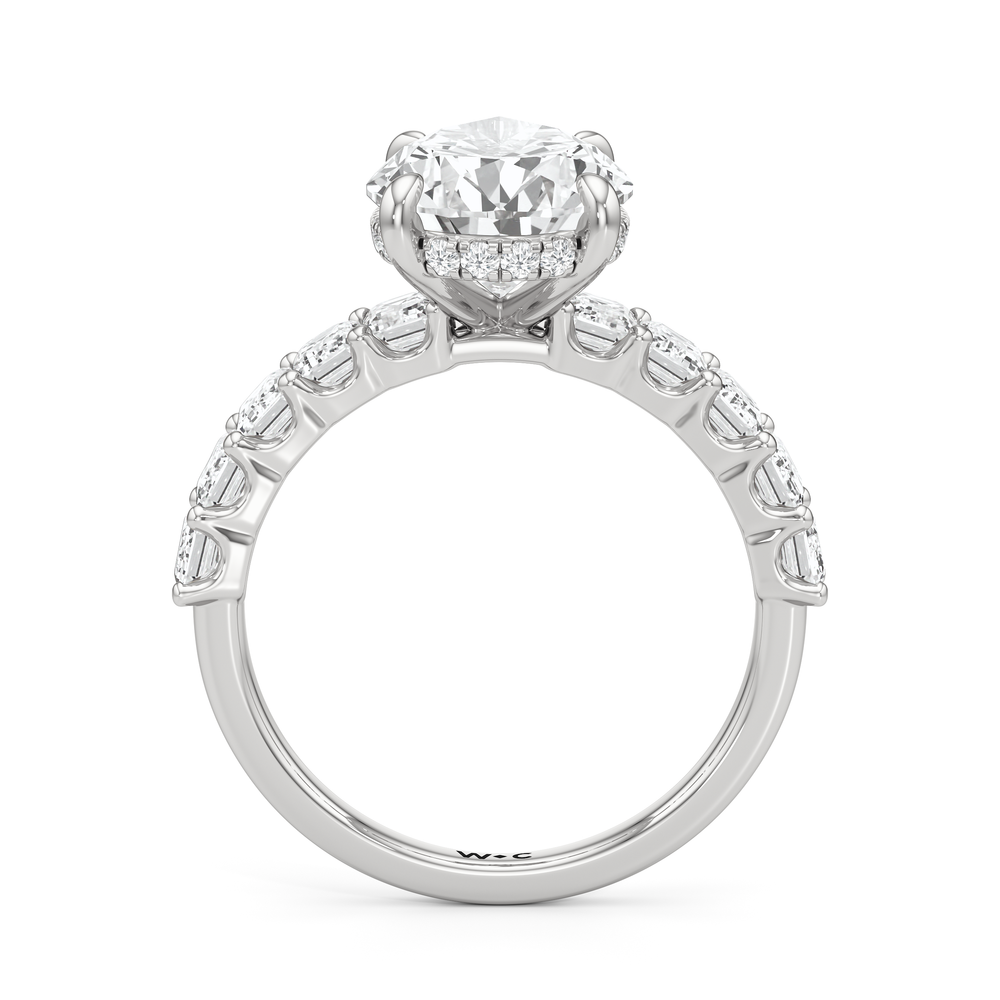 Hidden Halo Emerald Side Stones Engagement Ring with Pear Cut Diamond in 14KT Platinum view 4
