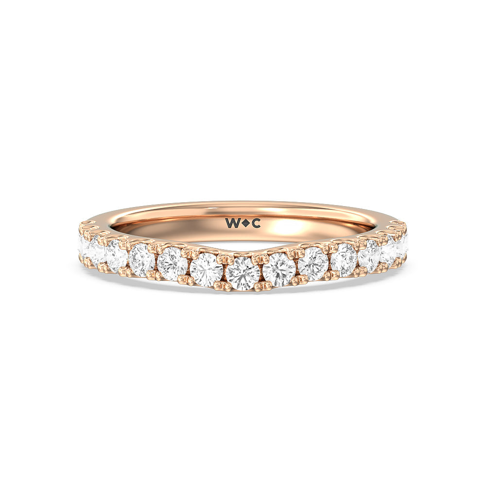 Halo Three Stone Lab Diamond Wedding Band with 18KT Rose Gold Cut Diamond in 14KT Rose Gold view 1
