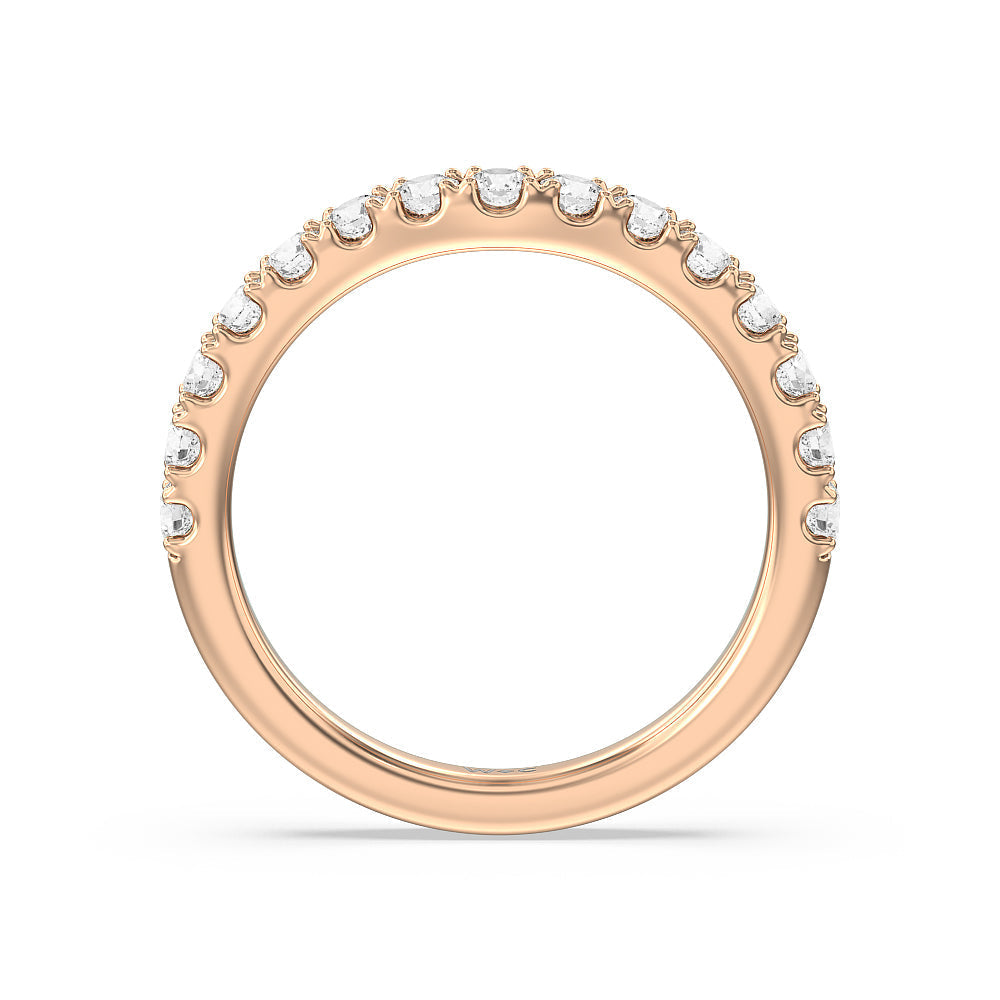 Halo Three Stone Lab Diamond Wedding Band with 18KT Rose Gold Cut Diamond in 14KT Rose Gold view 2
