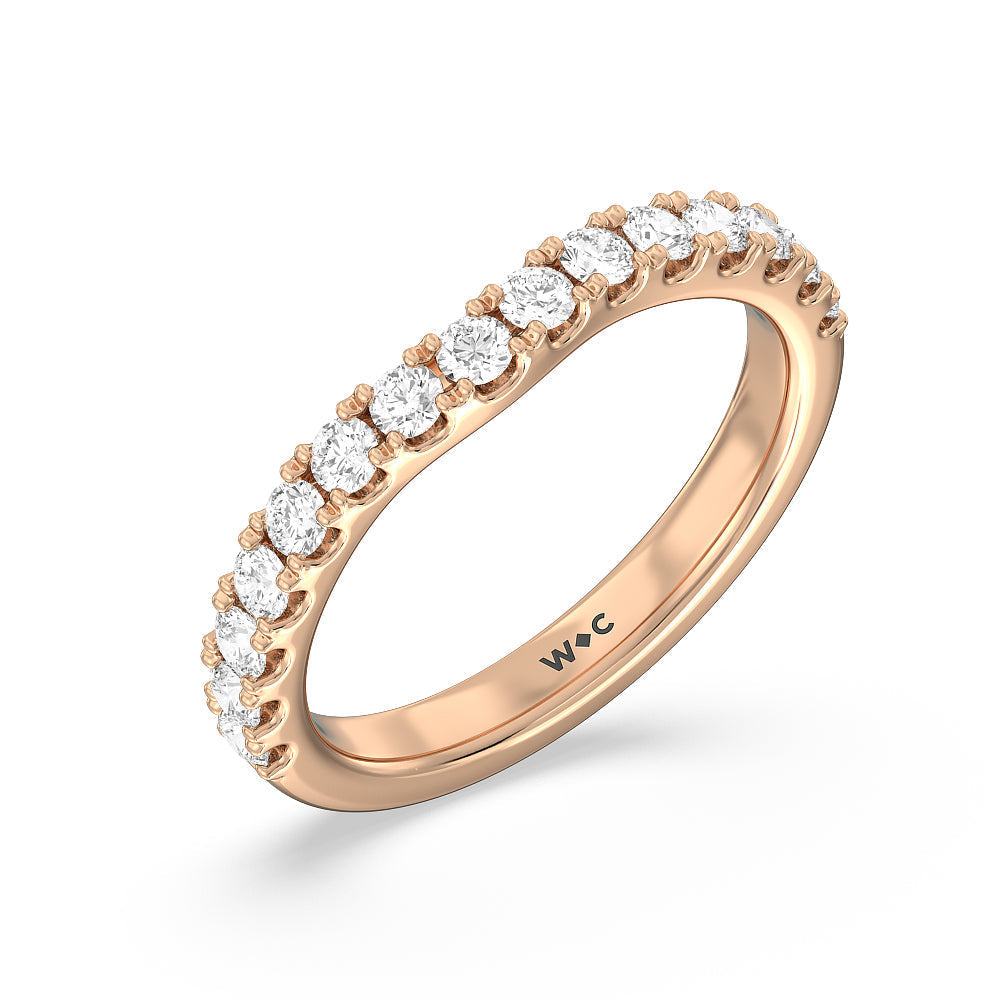 Halo Three Stone Lab Diamond Wedding Band with 18KT Rose Gold Cut Diamond in 14KT Rose Gold view 4
