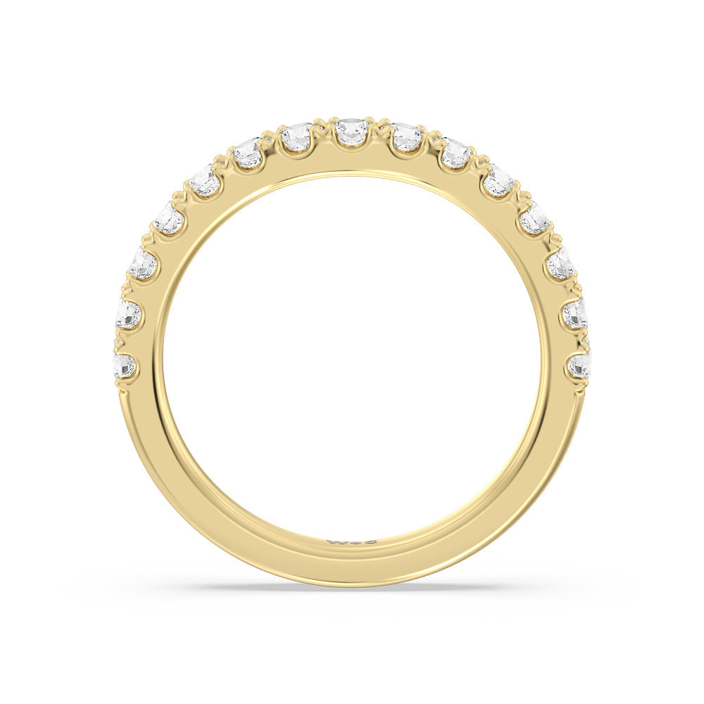 Halo Three Stone Lab Diamond Wedding Band with 18KT Yellow Gold Cut Diamond in 14KT Yellow Gold view 2
