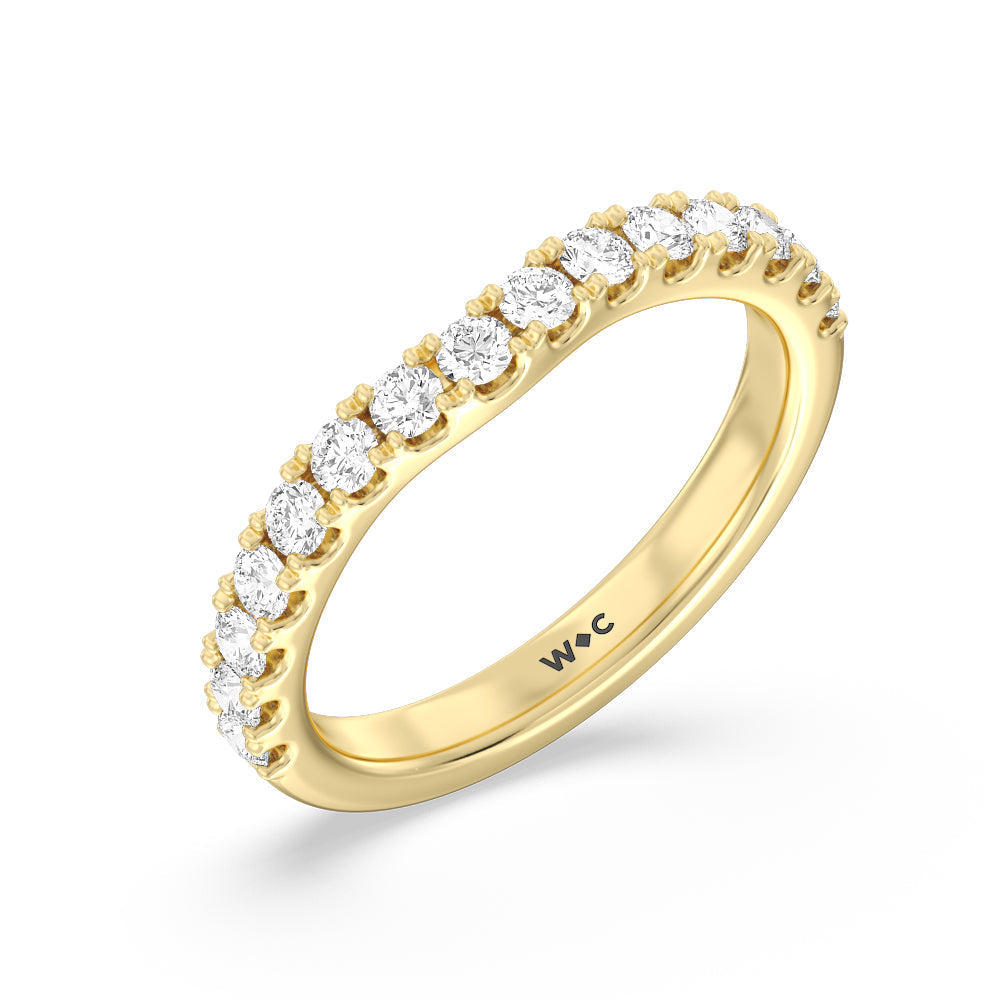 Halo Three Stone Lab Diamond Wedding Band with 18KT Yellow Gold Cut Diamond in 14KT Yellow Gold view 4
