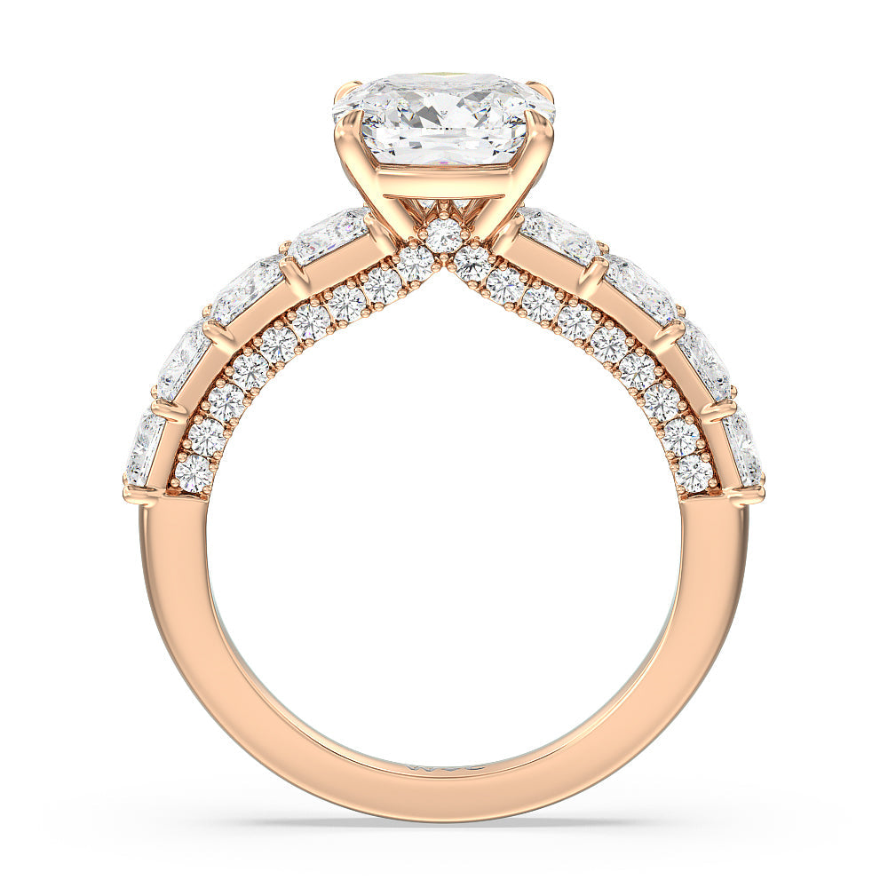 Gallery Studded Princess Cut Engagement Ring with Cushion Cut Diamond in 14KT Rose Gold view 2
