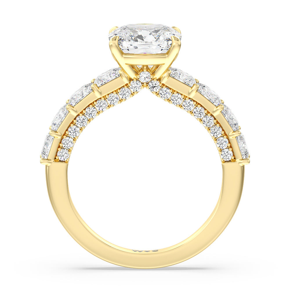 Gallery Studded Princess Cut Engagement Ring with Cushion Cut Diamond in 14KT Yellow Gold view 2
