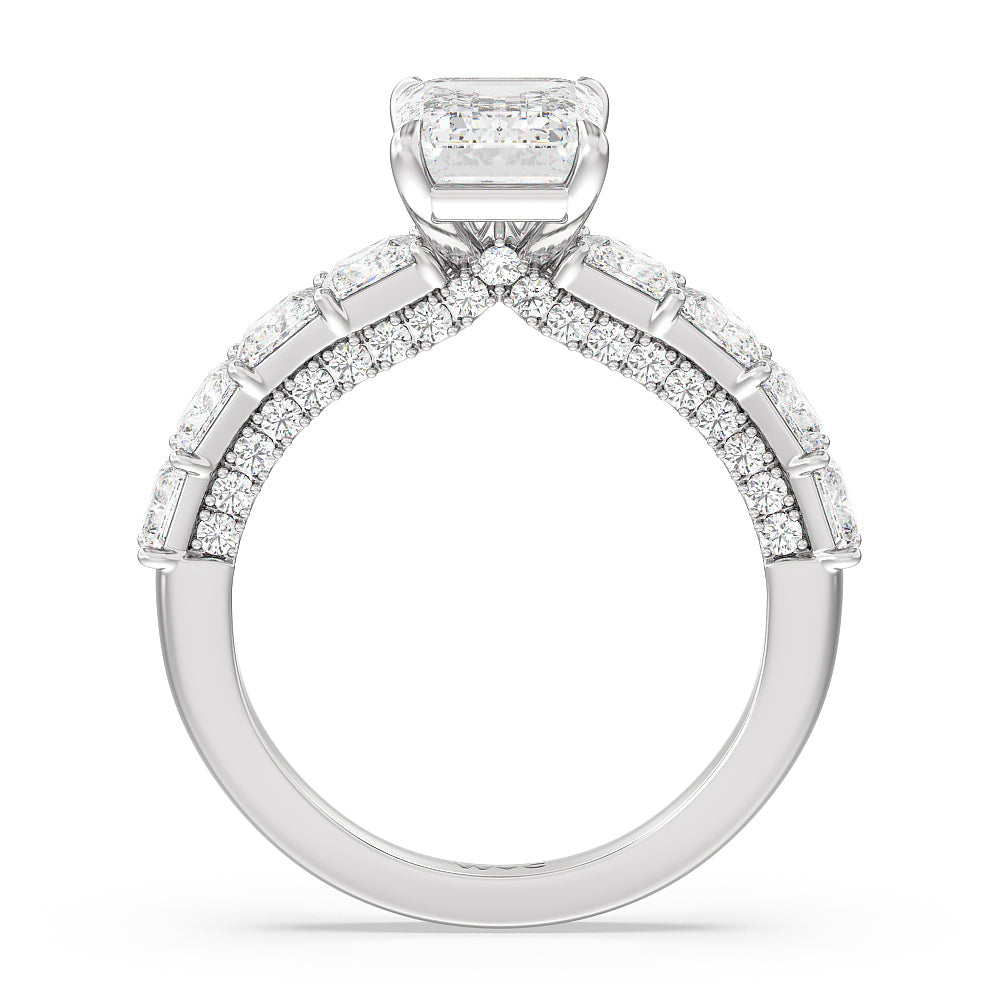 Gallery Studded Princess Cut Engagement Ring with Emerald Cut Diamond in 14KT Platinum view 2

