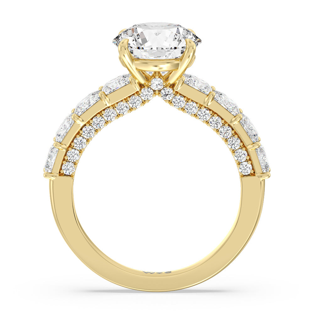 Gallery Studded Princess Cut Engagement Ring with Round Cut Diamond in 14KT Yellow Gold view 2
