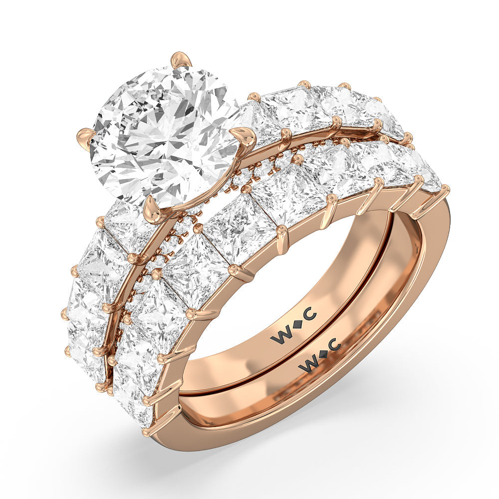Gallery Studded Princess Cut Diamond Wedding Band with 18KT Rose Gold Cut Diamond in 14KT Rose Gold view 3
