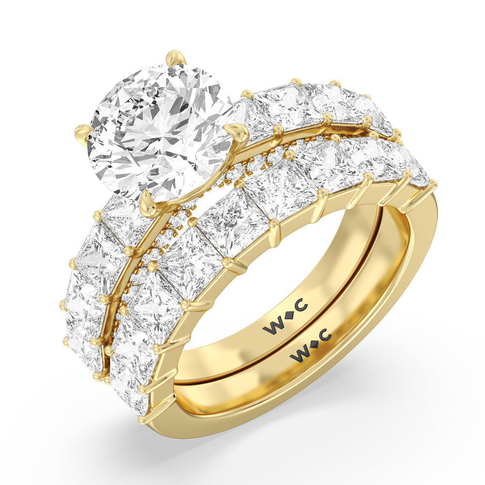 Gallery Studded Princess Cut Diamond Wedding Band with 18KT Yellow Gold Cut Diamond in 14KT Yellow Gold view 3
