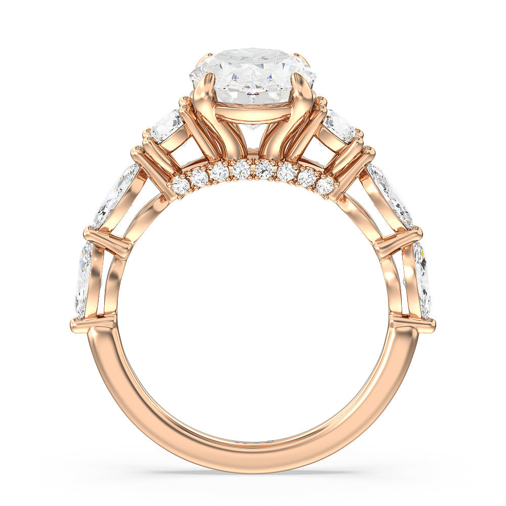 Oval Cut Fancy Cut Side Stone with Bridge Accent Engagement Ring with Lab Grown Diamond in 14KT Rose Gold view 2
