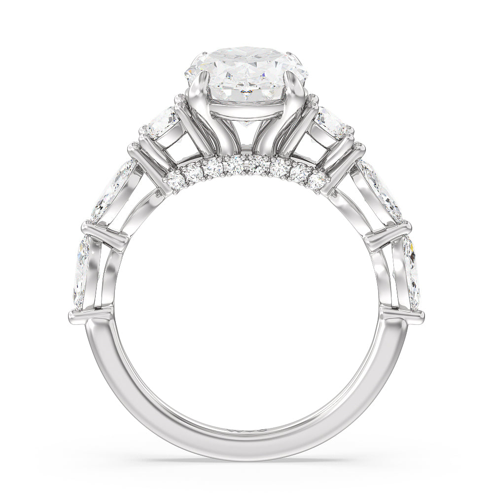 Round Cut Fancy Cut Side Stone with Bridge Accent Engagement Ring with Lab Grown Diamond in 14KT Platinum view 2
