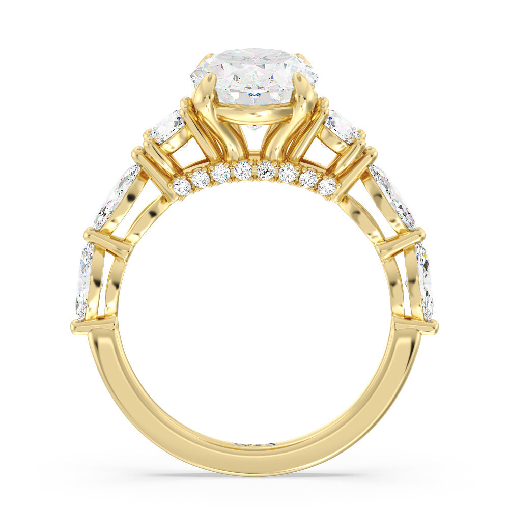 Oval Cut Fancy Cut Side Stone with Bridge Accent Engagement Ring with Lab Grown Diamond in 14KT Yellow Gold view 2
