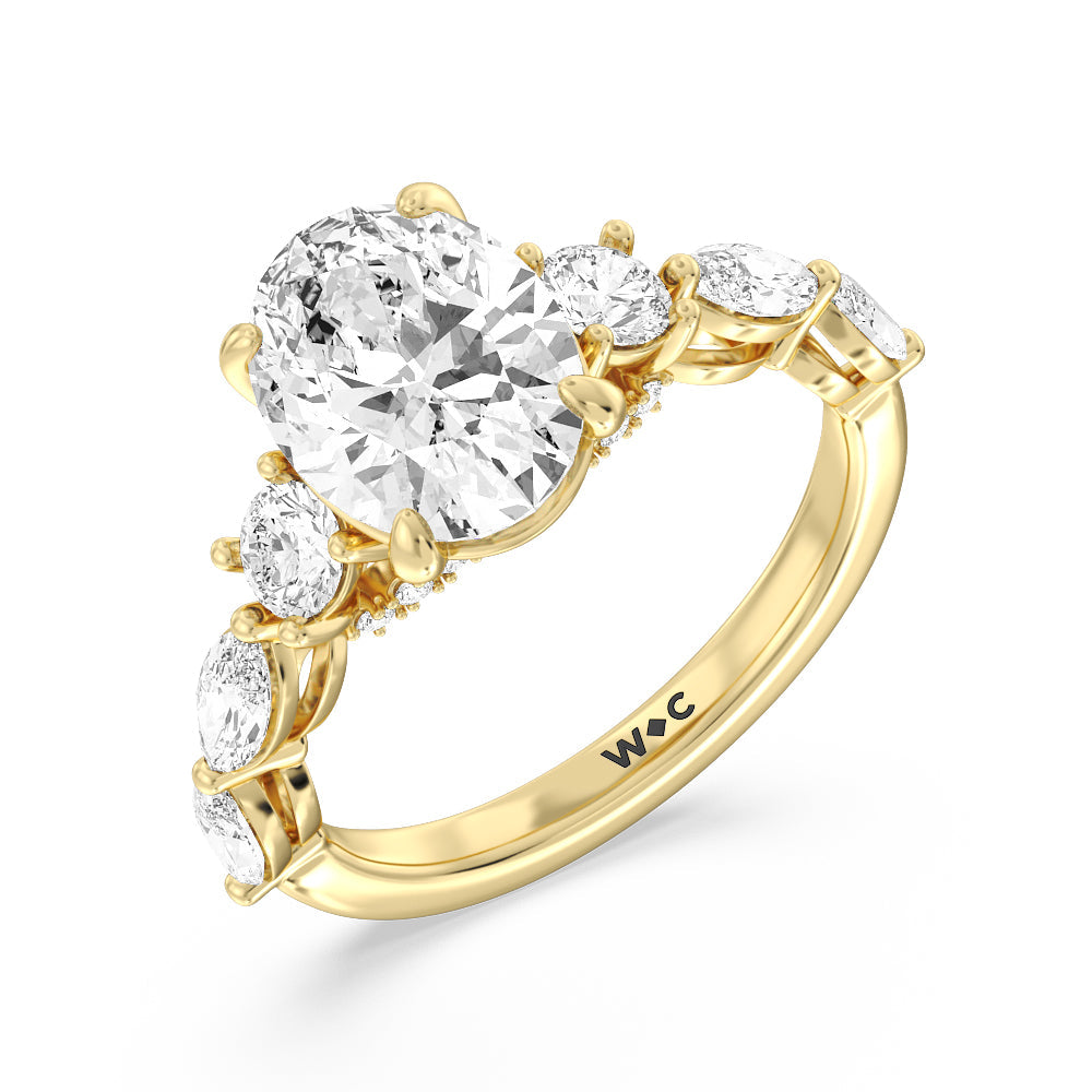 Oval Cut Fancy Cut Side Stone with Bridge Accent Engagement Ring with Lab Grown Diamond in 14KT Yellow Gold view 3
