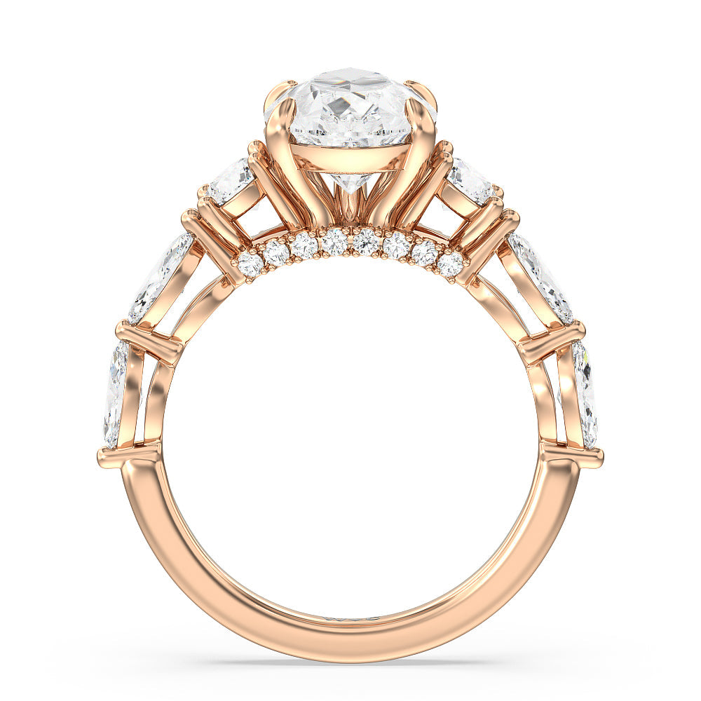 Pear Cut Fancy Cut Side Stone with Bridge Accent Engagement Ring with Lab Grown Diamond in 14KT Rose Gold view 2
