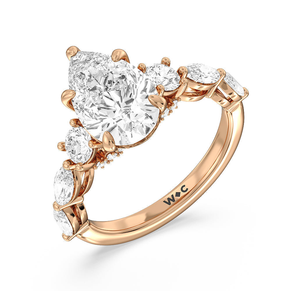 Pear Cut Fancy Cut Side Stone with Bridge Accent Engagement Ring with Lab Grown Diamond in 14KT Rose Gold view 3
