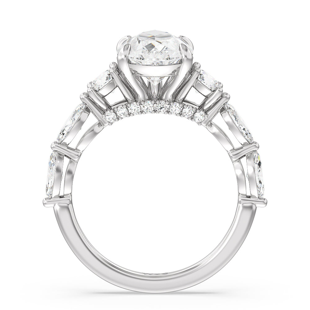 Pear Cut Fancy Cut Side Stone with Bridge Accent Engagement Ring with Lab Grown Diamond in 14KT Platinum view 2
