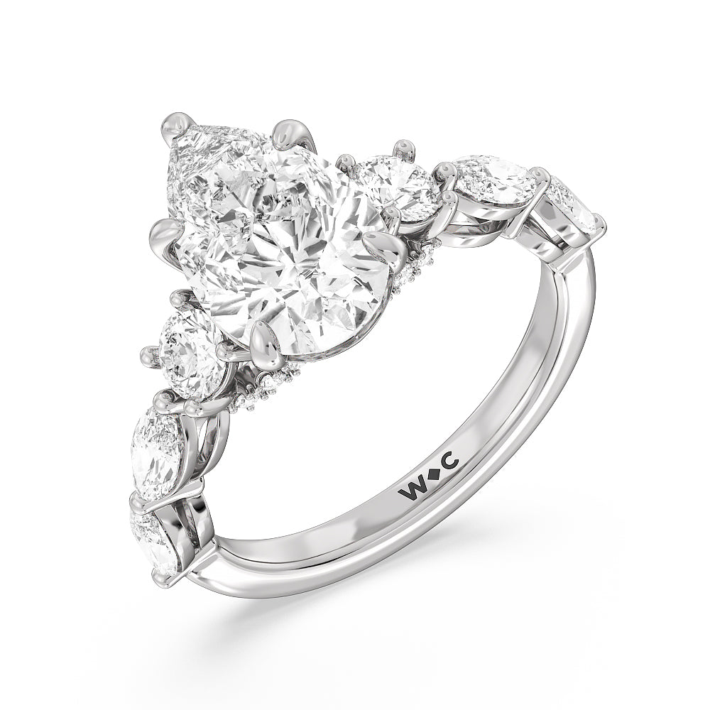 Pear Cut Fancy Cut Side Stone with Bridge Accent Engagement Ring with Lab Grown Diamond in 14KT Platinum view 3
