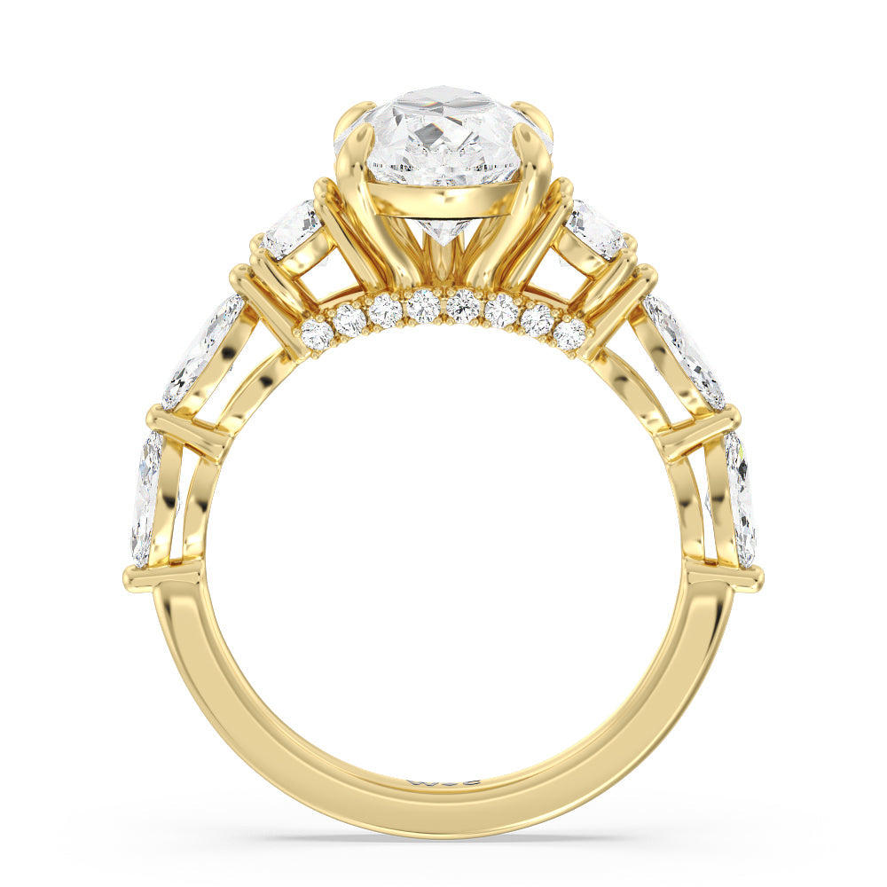 Pear Cut Fancy Cut Side Stone with Bridge Accent Engagement Ring with Lab Grown Diamond in 14KT Yellow Gold view 2

