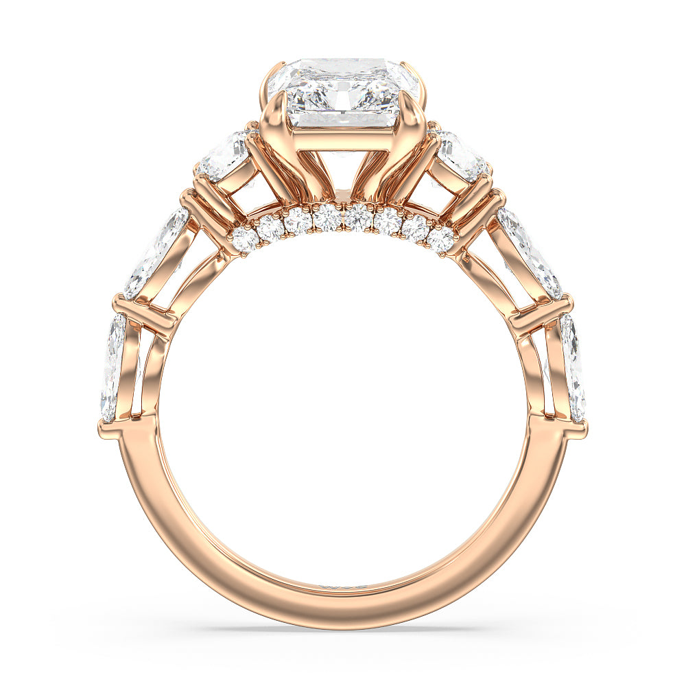 Radiant Cut Fancy Cut Side Stone with Bridge Accent Engagement Ring with Lab Grown Diamond in 14KT Rose Gold view 2
