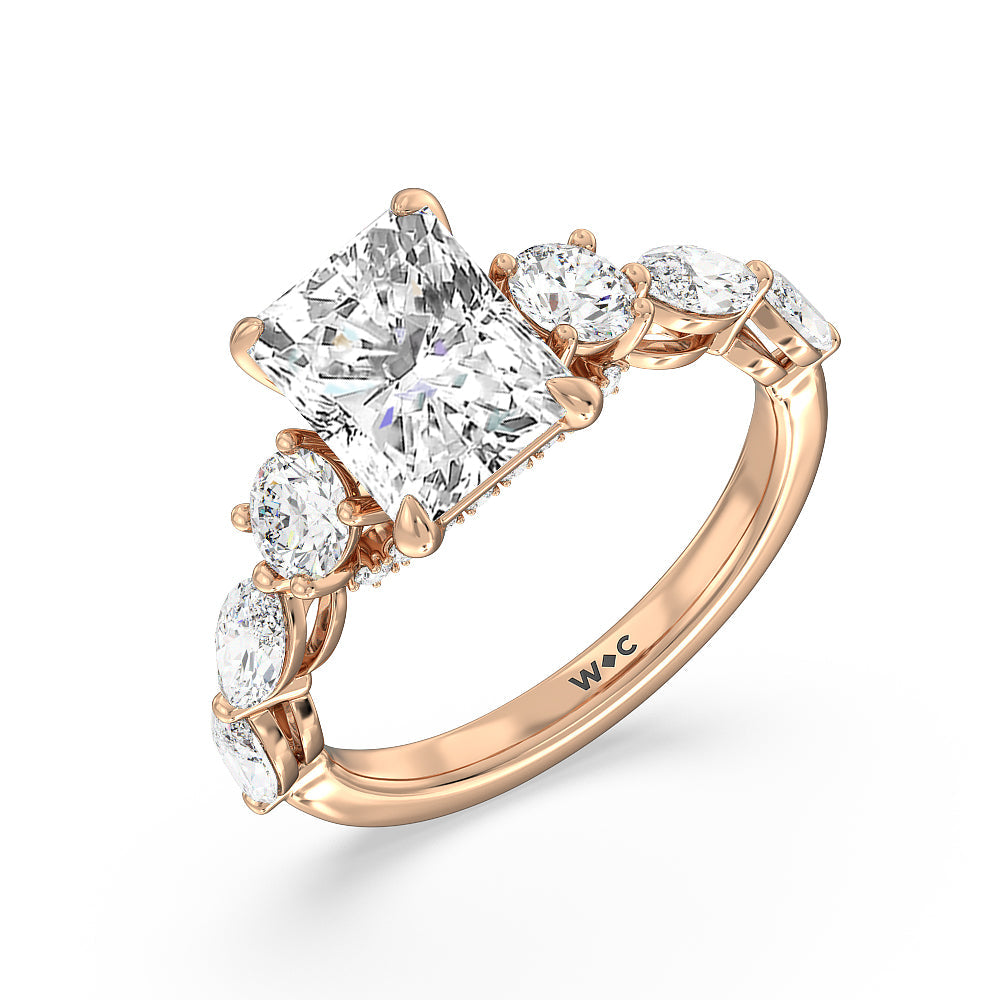 Radiant Cut Fancy Cut Side Stone with Bridge Accent Engagement Ring with Lab Grown Diamond in 14KT Rose Gold view 3
