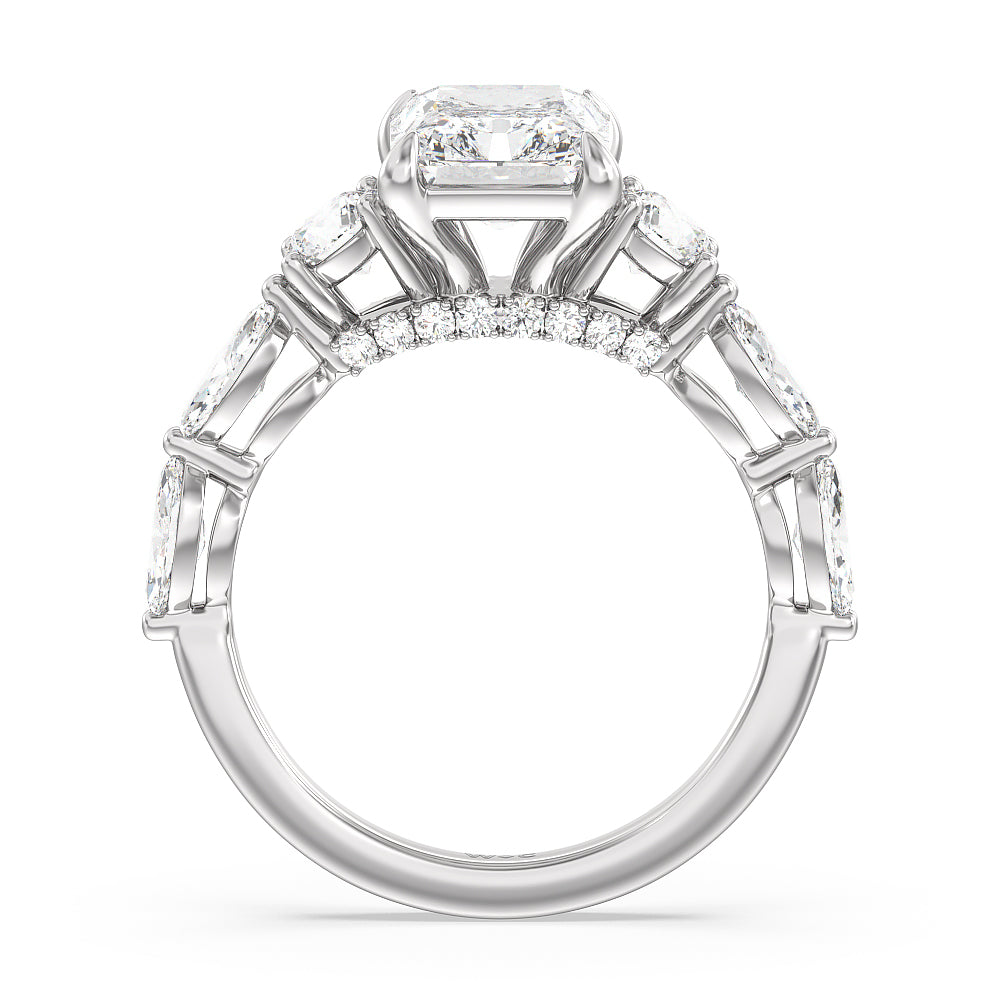 Radiant Cut Fancy Cut Side Stone with Bridge Accent Engagement Ring with Lab Grown Diamond in 14KT Platinum view 2
