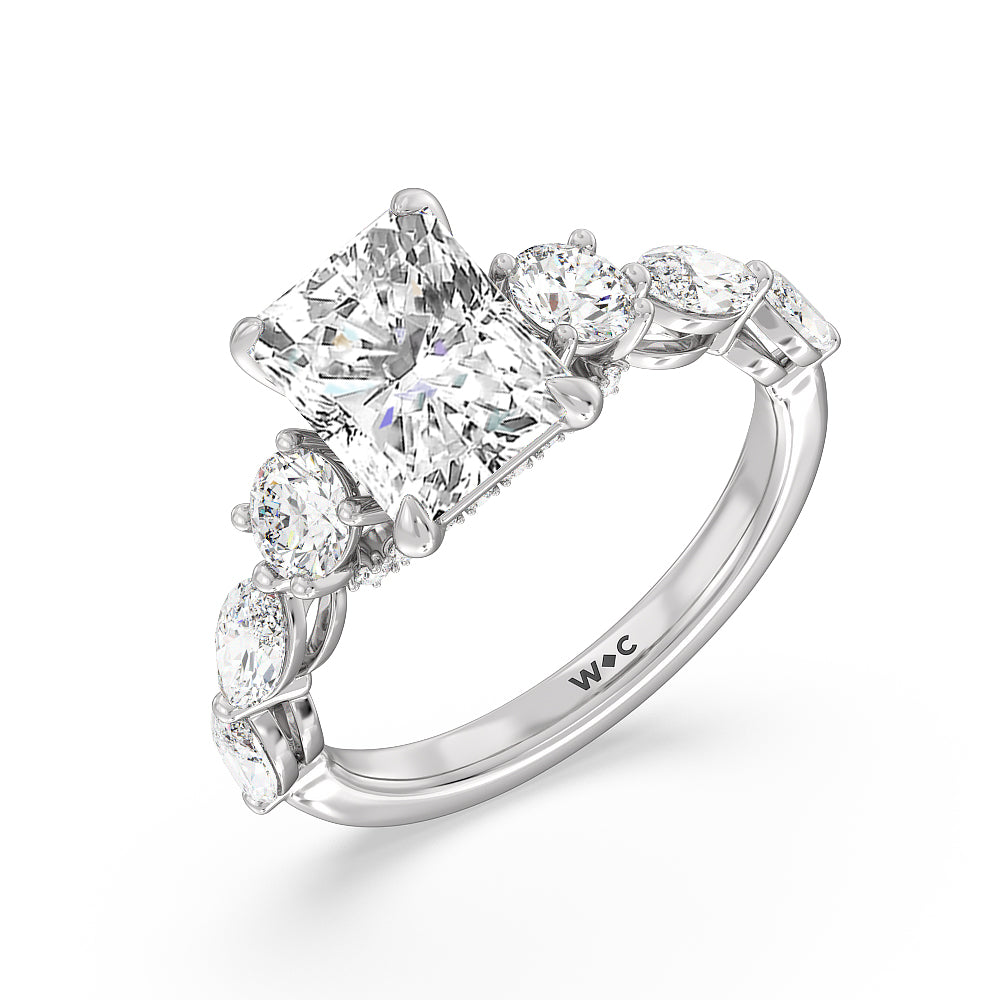 Radiant Cut Fancy Cut Side Stone with Bridge Accent Engagement Ring with Lab Grown Diamond in 14KT Platinum view 3
