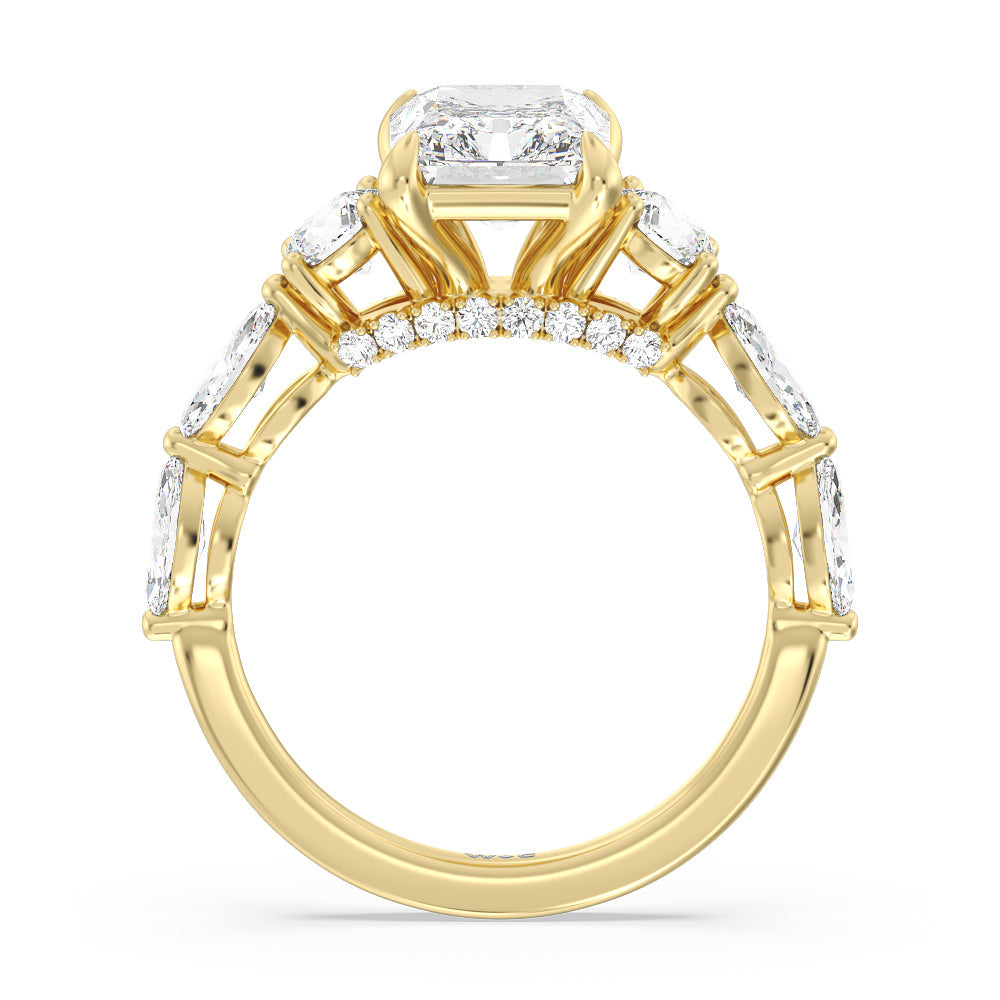 Radiant Cut Fancy Cut Side Stone with Bridge Accent Engagement Ring with Lab Grown Diamond in 14KT Yellow Gold view 2
