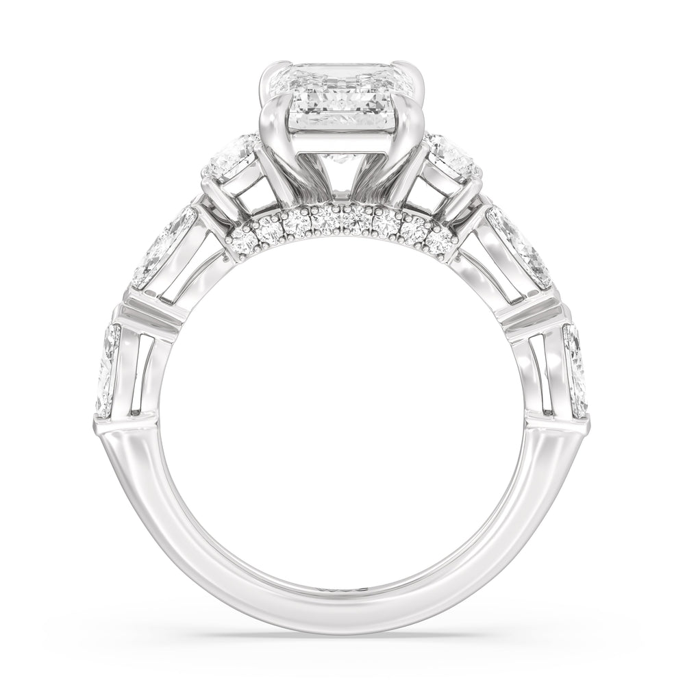 Emerald Cut Fancy Cut Side Stone with Bridge Accent Engagement Ring with Lab Grown Diamond in 14KT Platinum view 2
