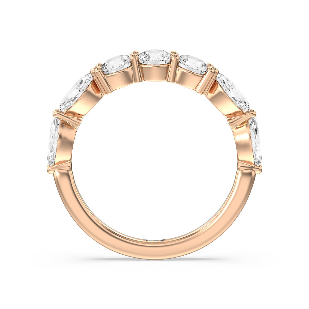 Fancy Cut Side Stone with Bridge Accent Diamond Wedding Band with 18KT Rose Gold Cut Diamond in 14KT Rose Gold view 2
