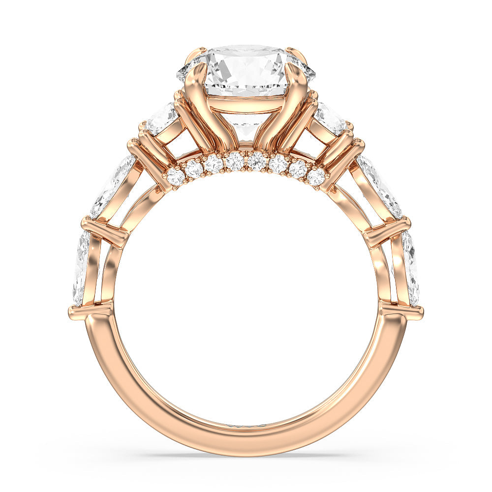 Round Cut Fancy Cut Side Stone with Bridge Accent Engagement Ring with Lab Grown Diamond in 14KT Rose Gold view 2
