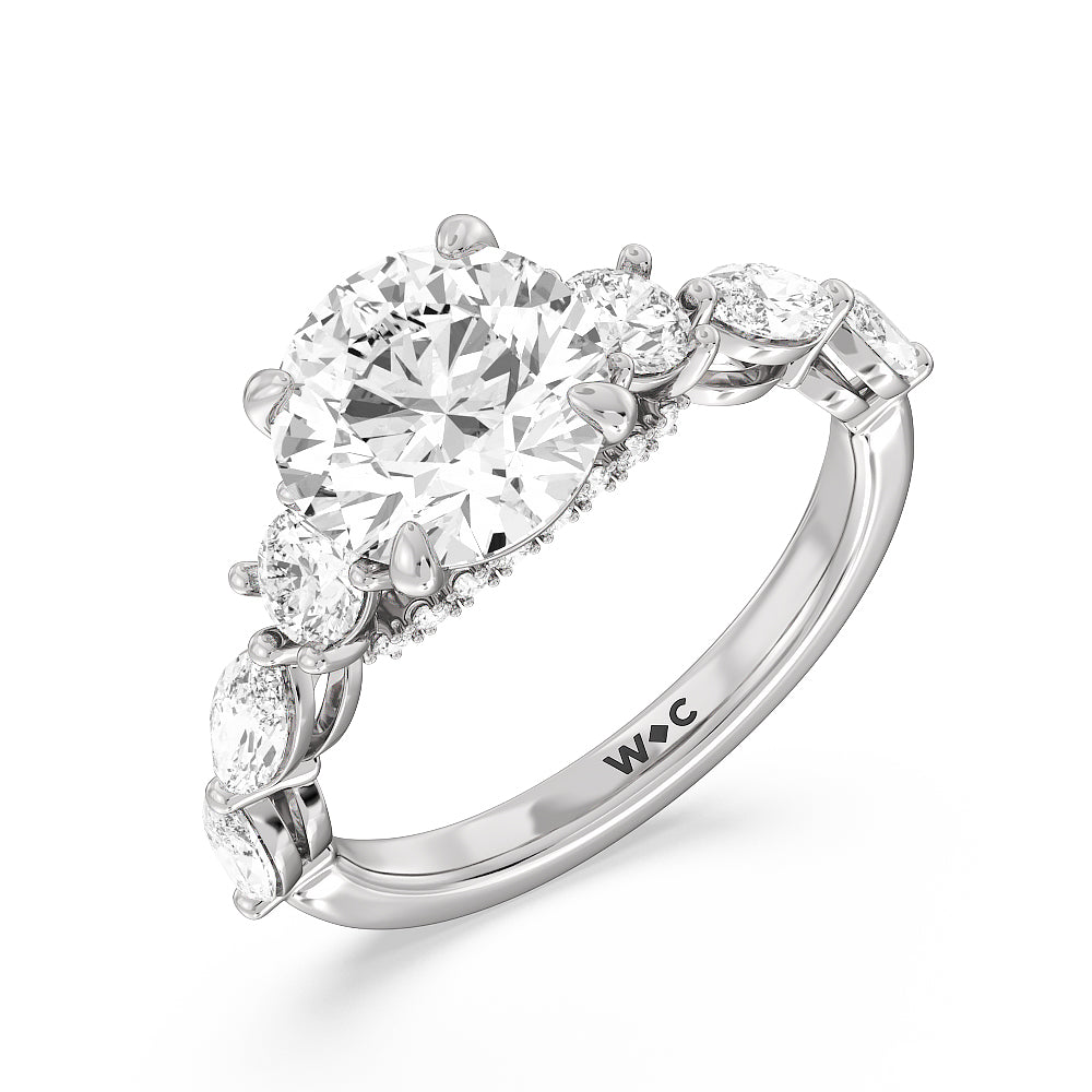 Round Cut Fancy Cut Side Stone with Bridge Accent Engagement Ring with Lab Grown Diamond in 14KT Platinum view 3
