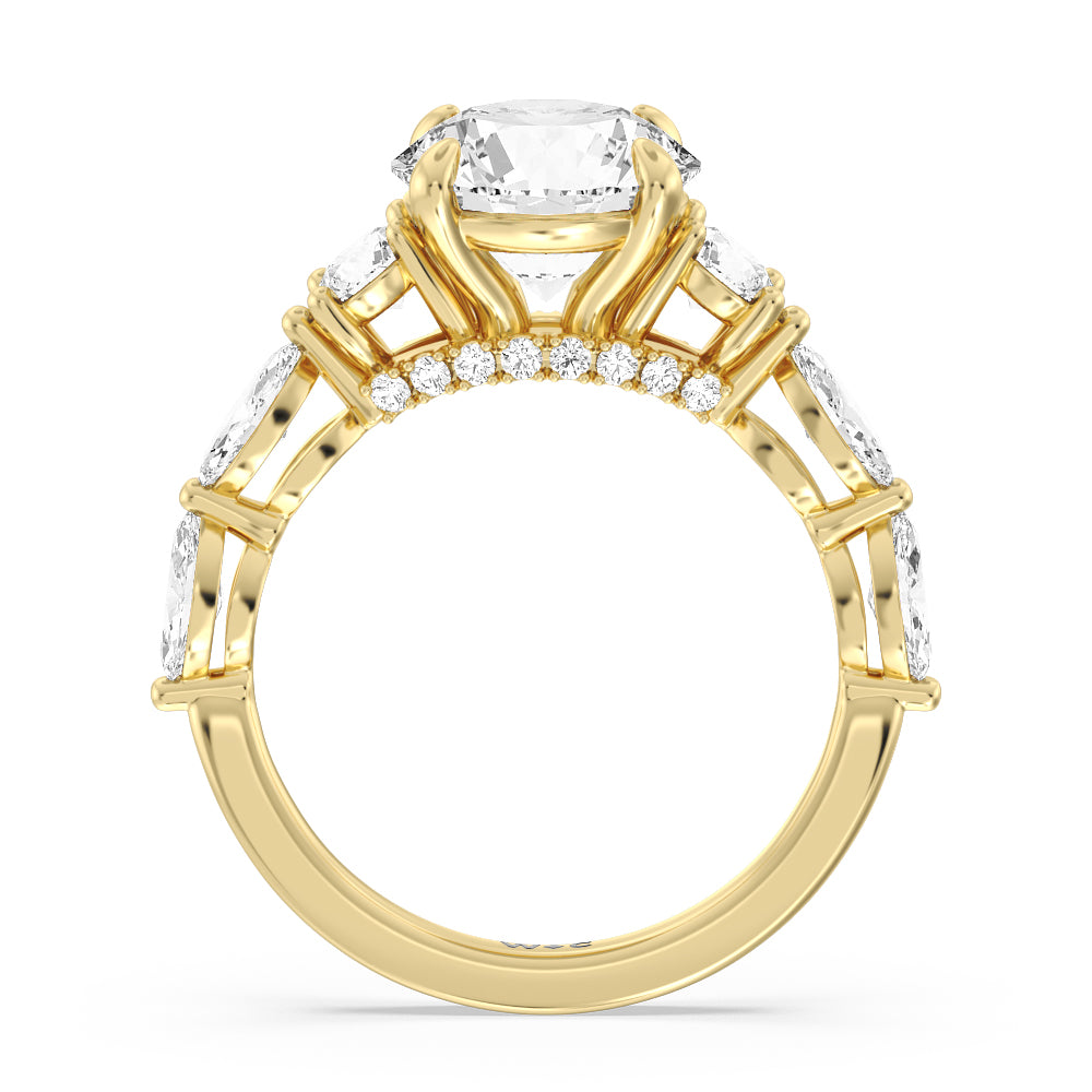 Round Cut Fancy Cut Side Stone with Bridge Accent Engagement Ring with Lab Grown Diamond in 14KT Yellow Gold view 2
