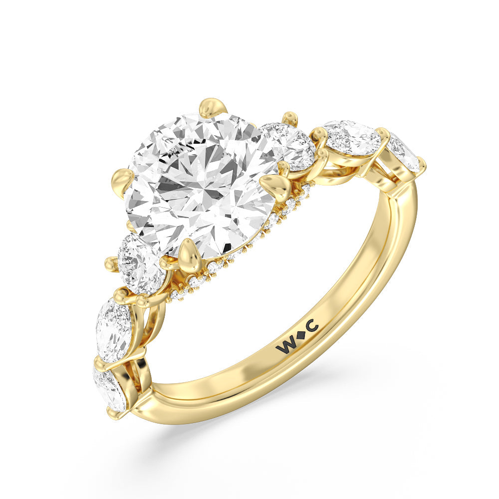Round Cut Fancy Cut Side Stone with Bridge Accent Engagement Ring with Lab Grown Diamond in 14KT Yellow Gold view 3
